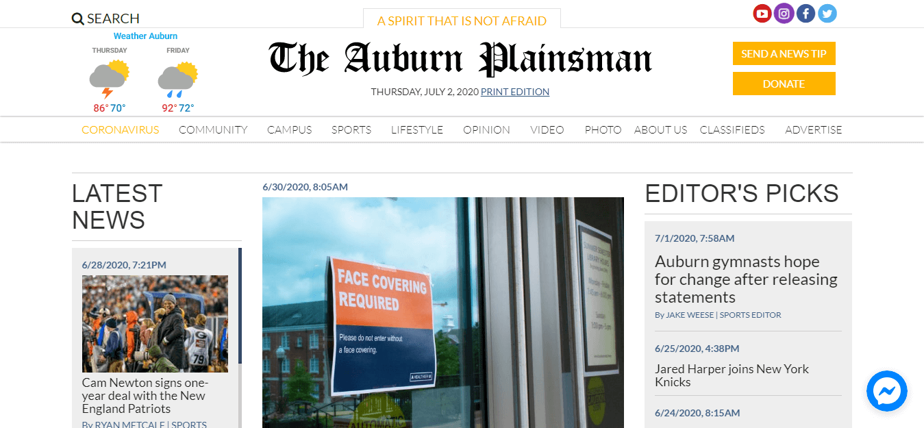 Alabama Newspapers 31 Auburn Plainsman website