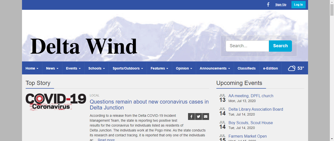 Alaska Newspapers 13 Delta Wind website