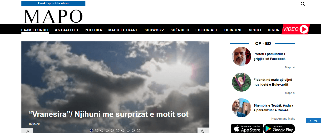 Albanian Newspapers 28 Gazeta Mapo Website