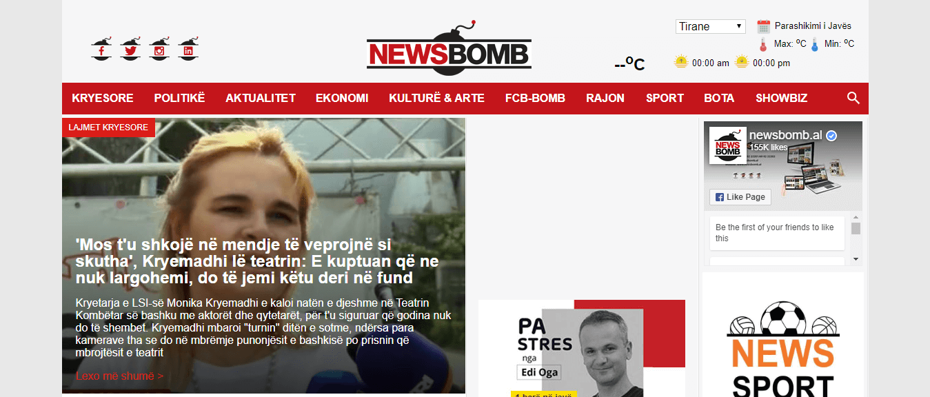Albanian Newspapers 29 News Bomb Website