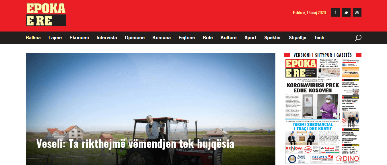 Albanian Newspapers 34 Epoka e Re Website