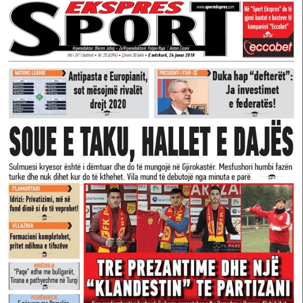 Albanian Newspapers 43 Sport Ekspres