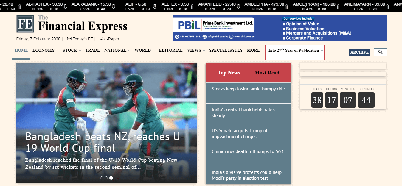 Bangladesh Newspapers 72 Financial Express website