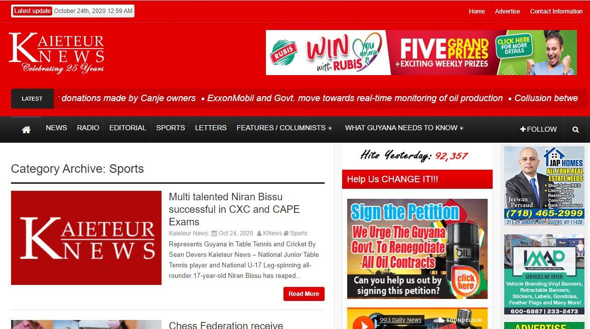 Guyana 11 Sports Kaieteur News website