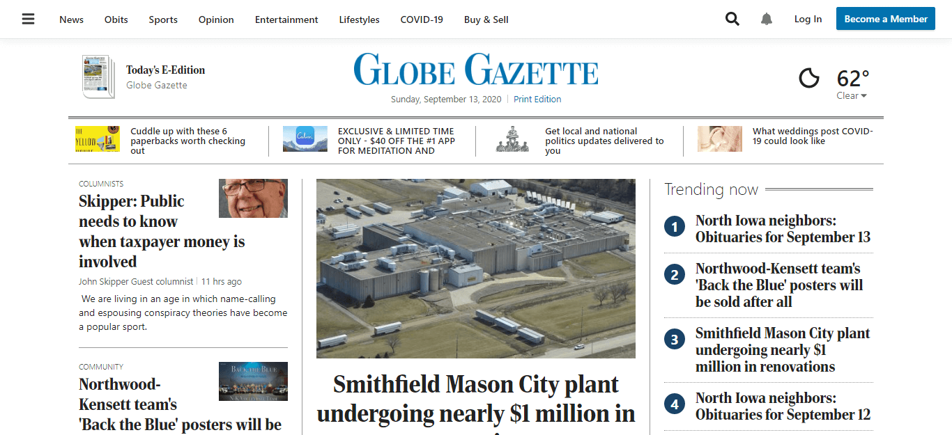 Iowa Newspapers 04 Globe Gazette website