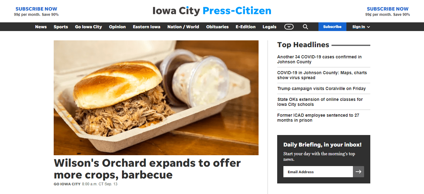 Iowa Newspapers 13 Iowa City Press Citizen website
