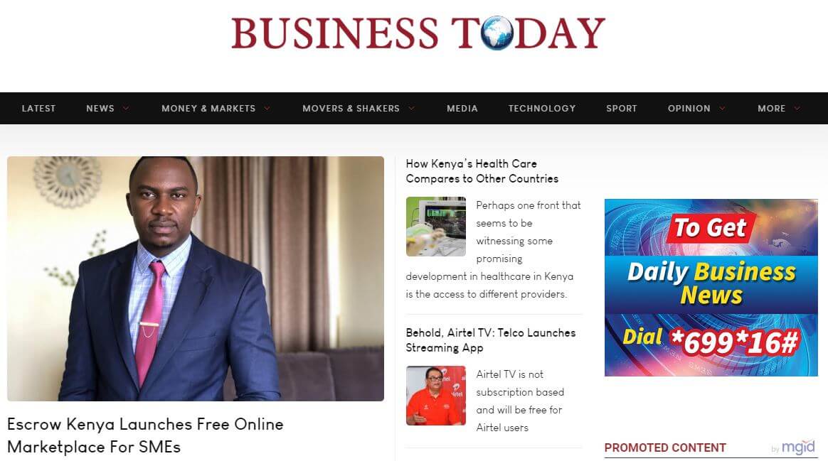 Kenya 15 Business Today website