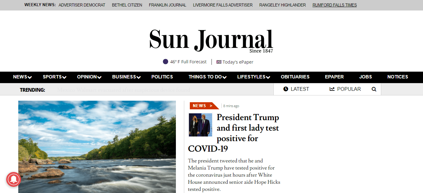 Maine Newspapers 08 Sun Journal website
