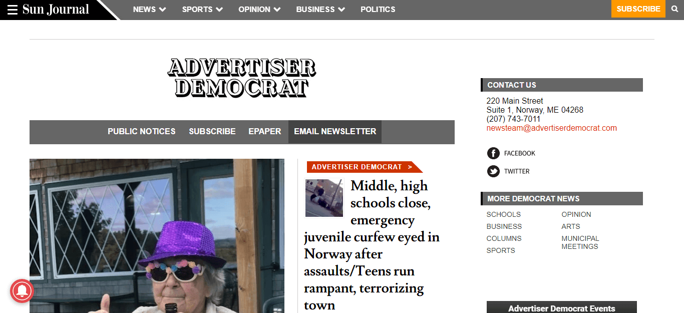 Maine Newspapers 09 Advertiser Democrat website