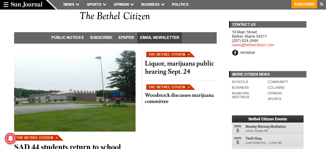 Maine Newspapers 12 Bethel Citizen website