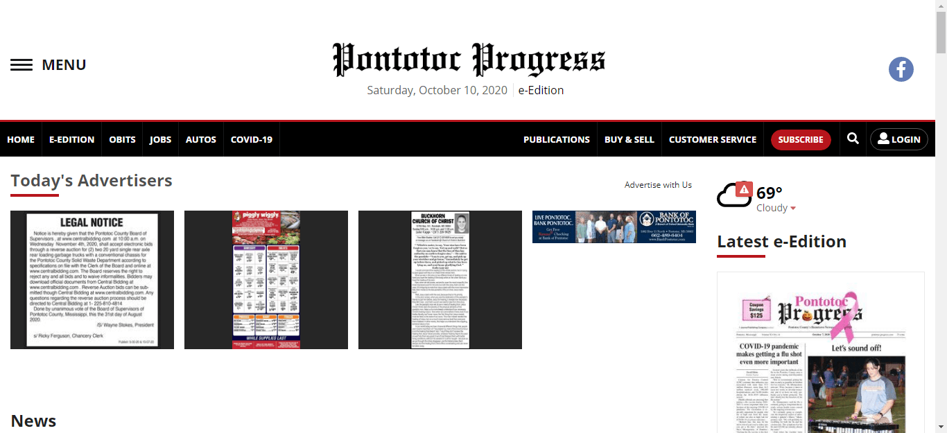 Mississippi Newspapers 08 Pontotoc Progress website