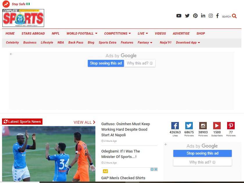 Nigeria 12 Complete Sports website