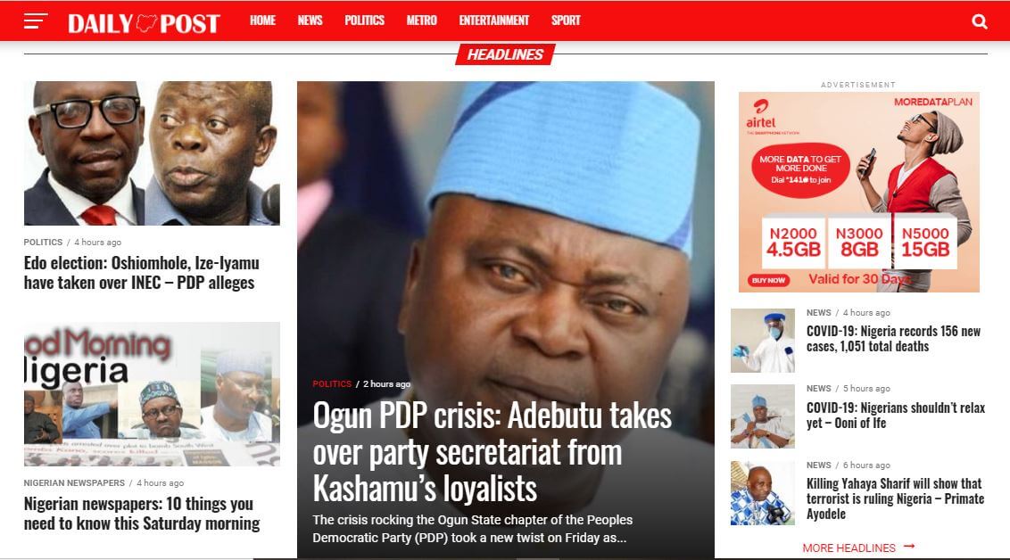 Nigeria 21 Daily Post website