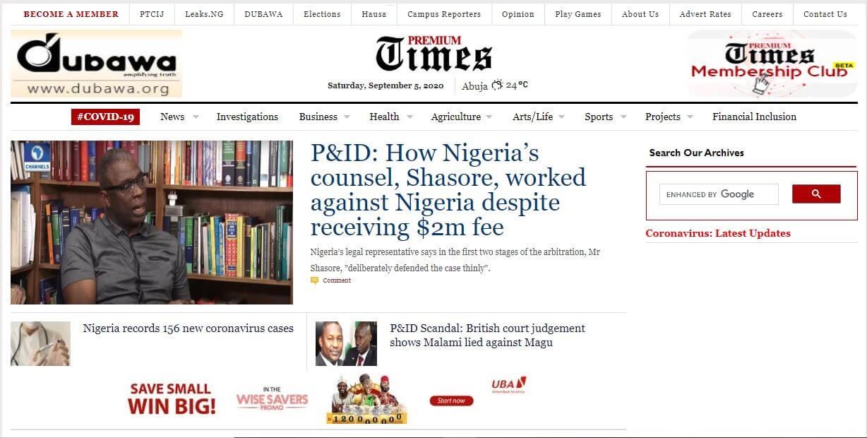 Nigeria 24 Premium Times website