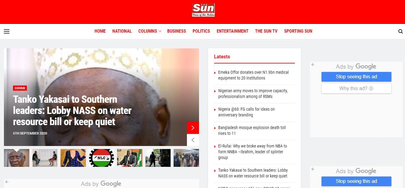 Nigeria 8 Sun website