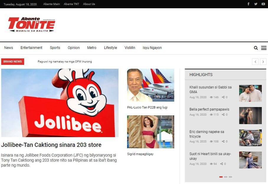 Philippines 11 Abante tonite website