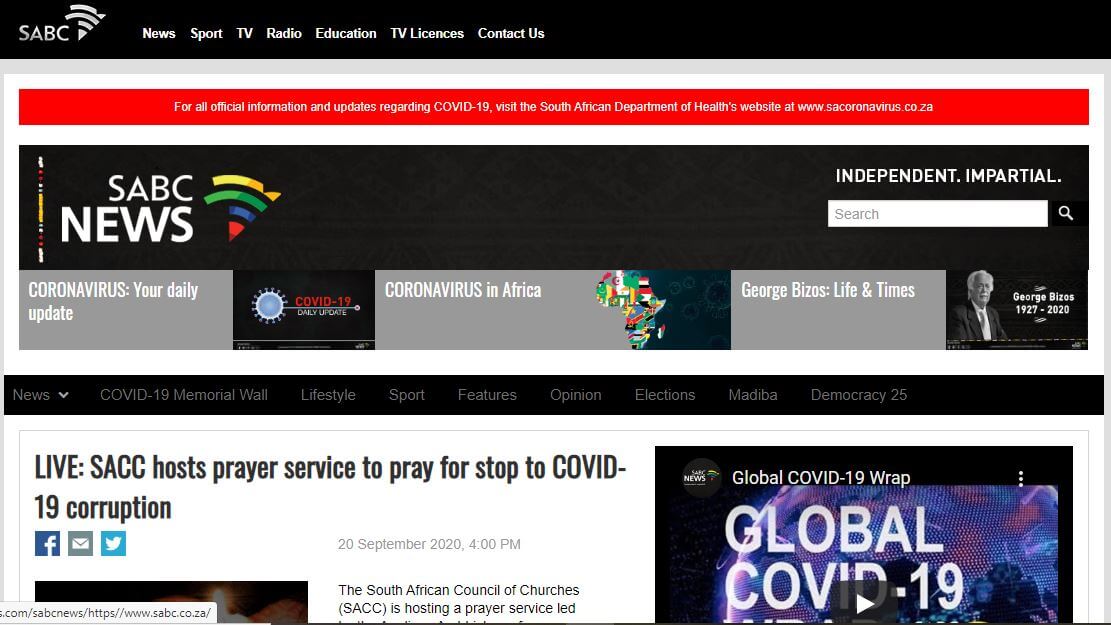 South Africa 38 SABC News website