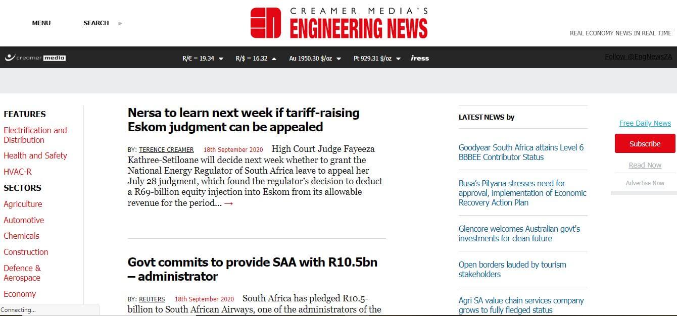 South Africa 39 Engineering News website