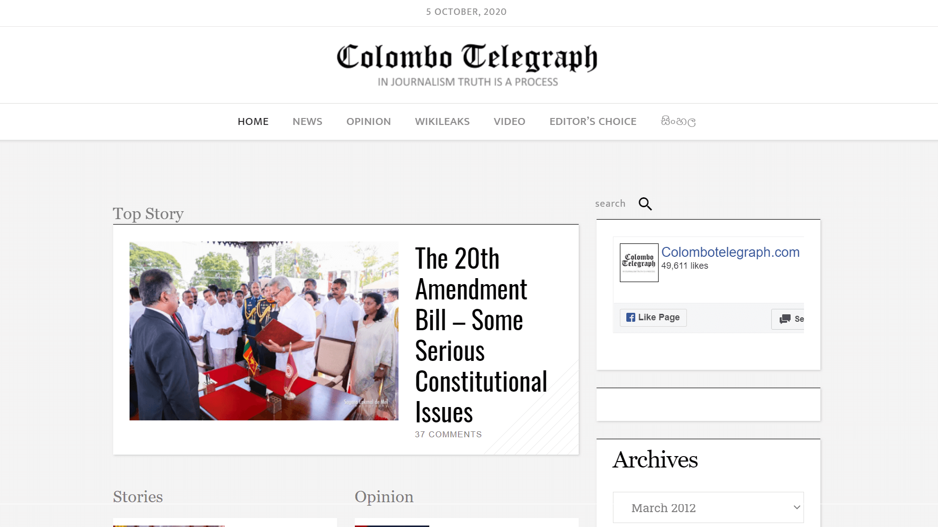 Srilanka Newspapers 26 Colombo Telegraph Website