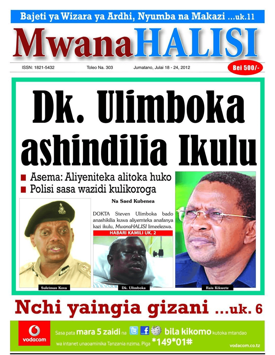Tanzania newspapers 12 mwanahalisi