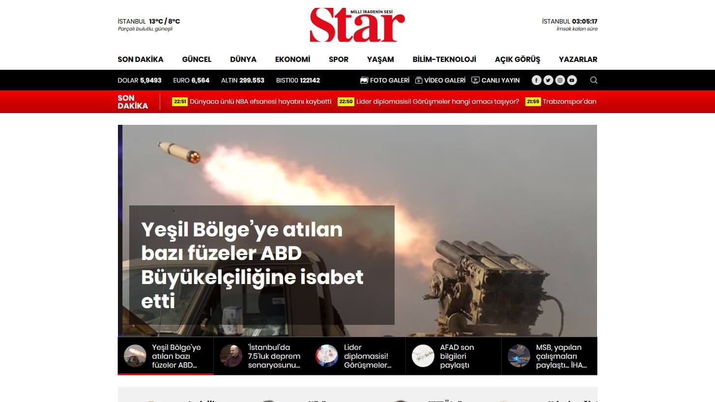 Turkish Newspapers 10 Star Gazetesi Website