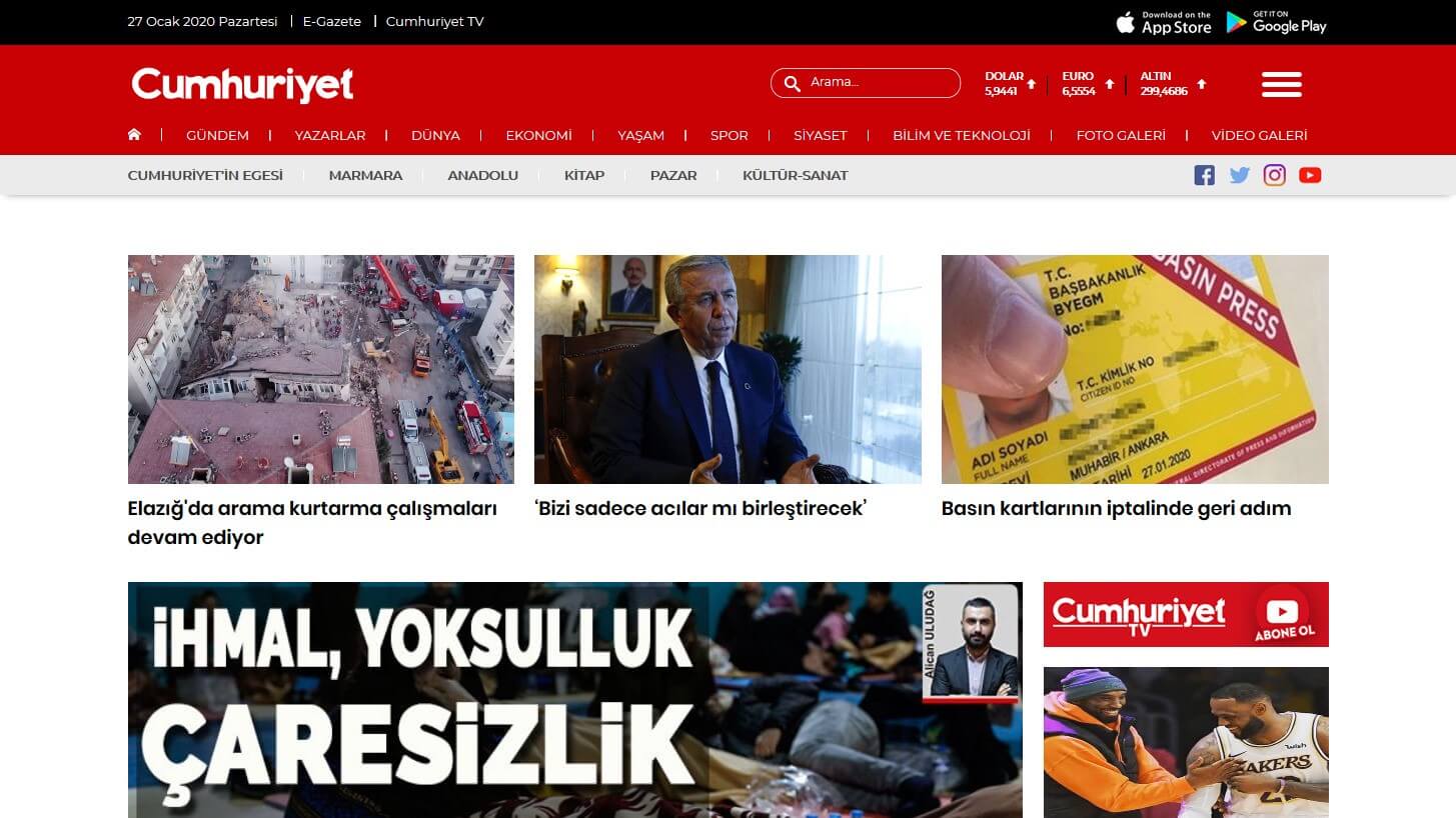 Turkish Newspapers 12 Cumhuriyet Website