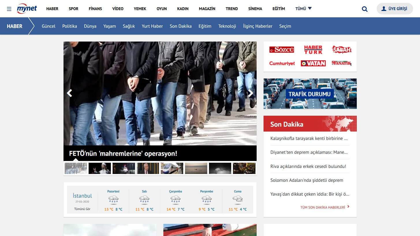 Turkish Newspapers 14 Mynet Website