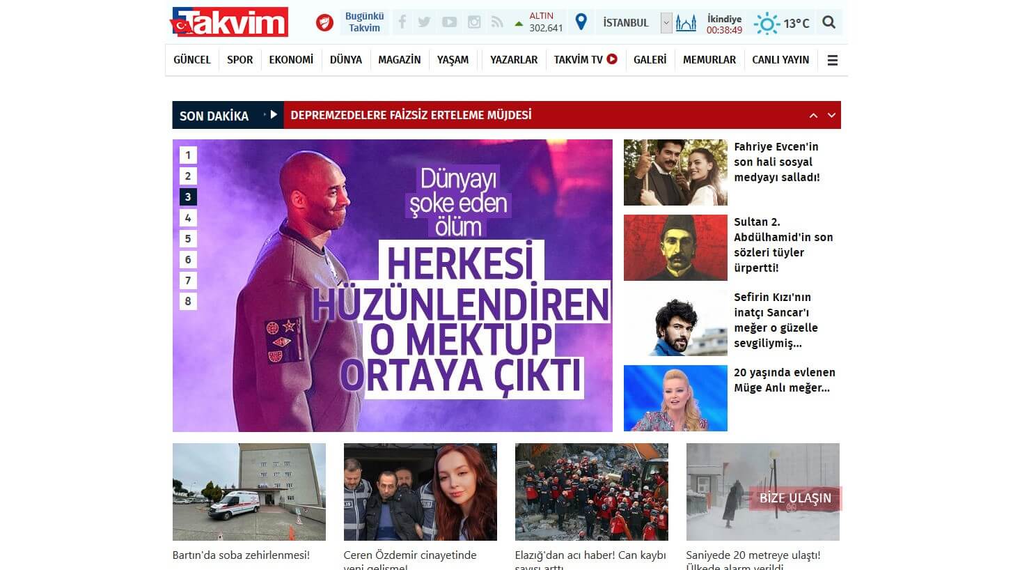 Turkish Newspapers 21 Takvim Website