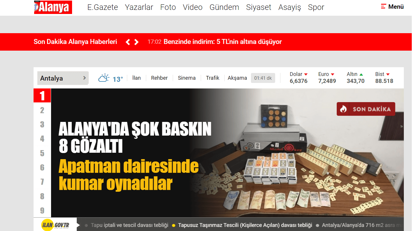 Turkish Newspapers 45 Yeni Alanya Website