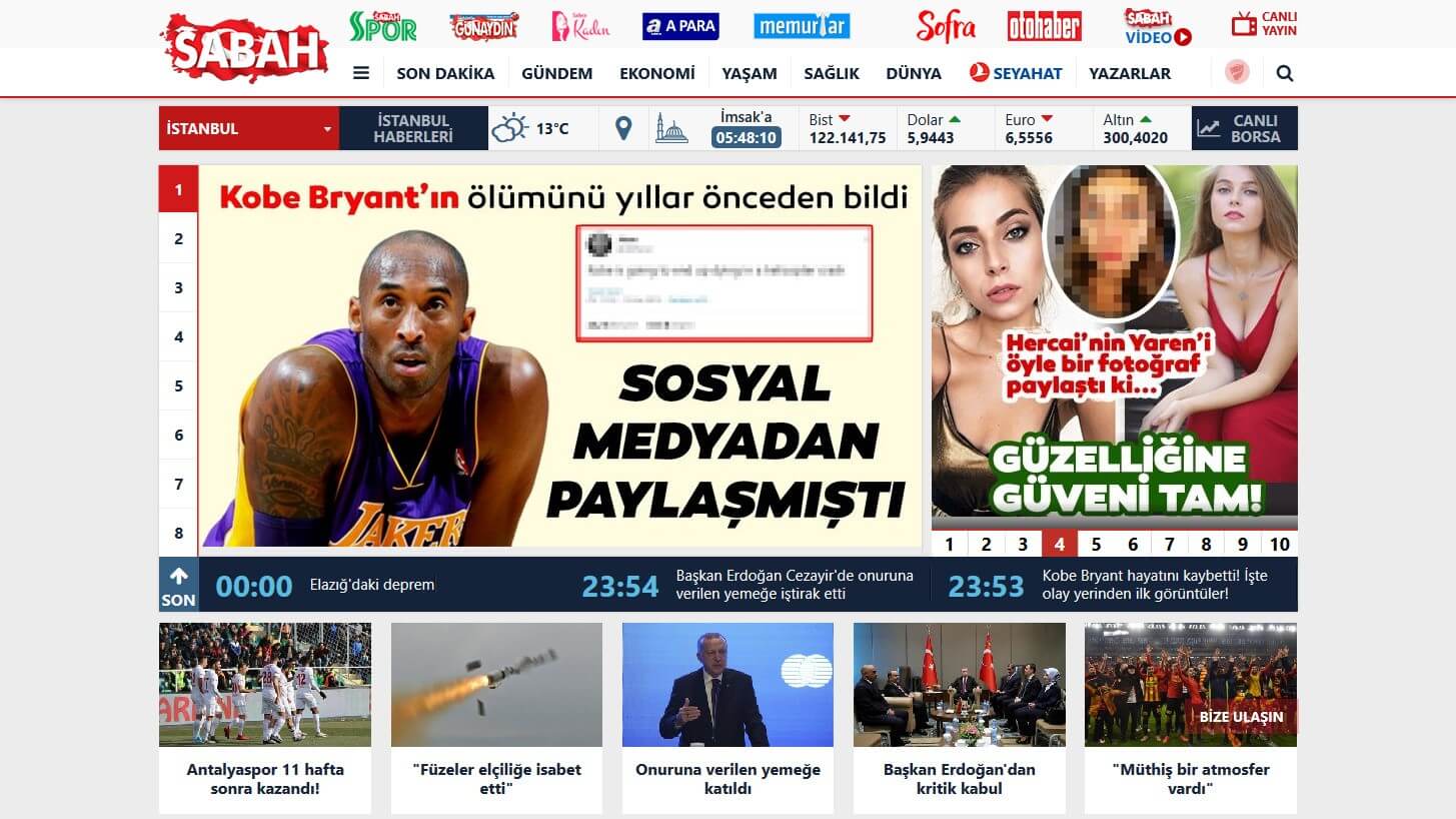 Turkish Newspapers 9 Sabah Website