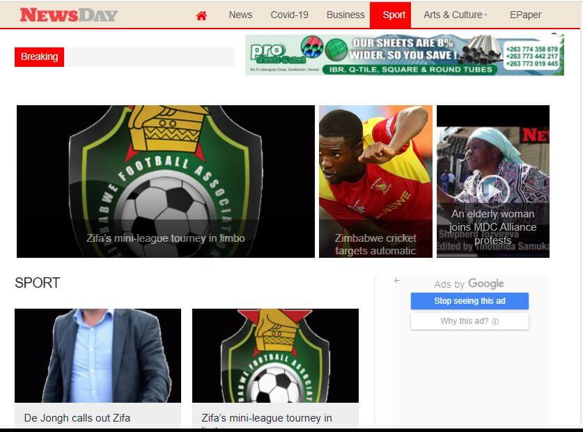 Zimbabwe 27 Sports NewsDay website
