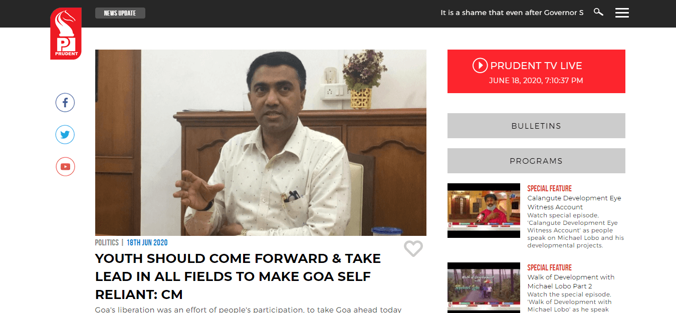 Goa Newspapers 05 Prudent Media website