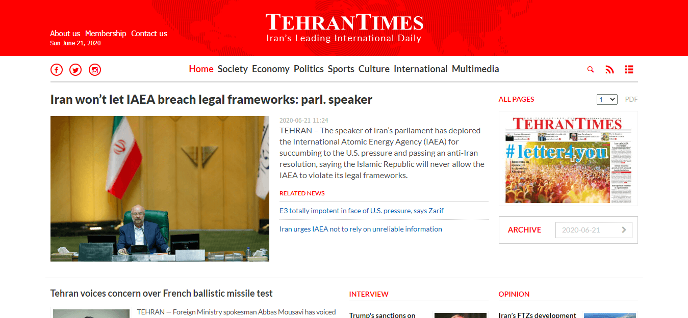 Iranian Newspapers 50 Tehran Times Website