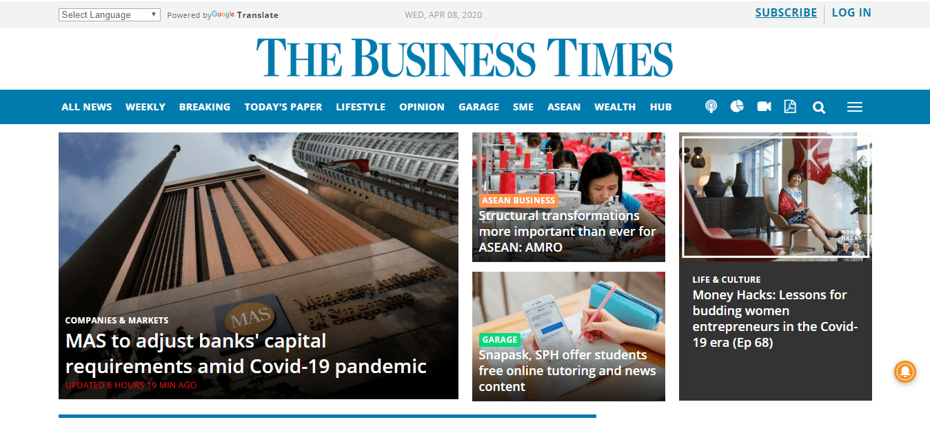 Singapore Newspapers 22 The Business Times Website