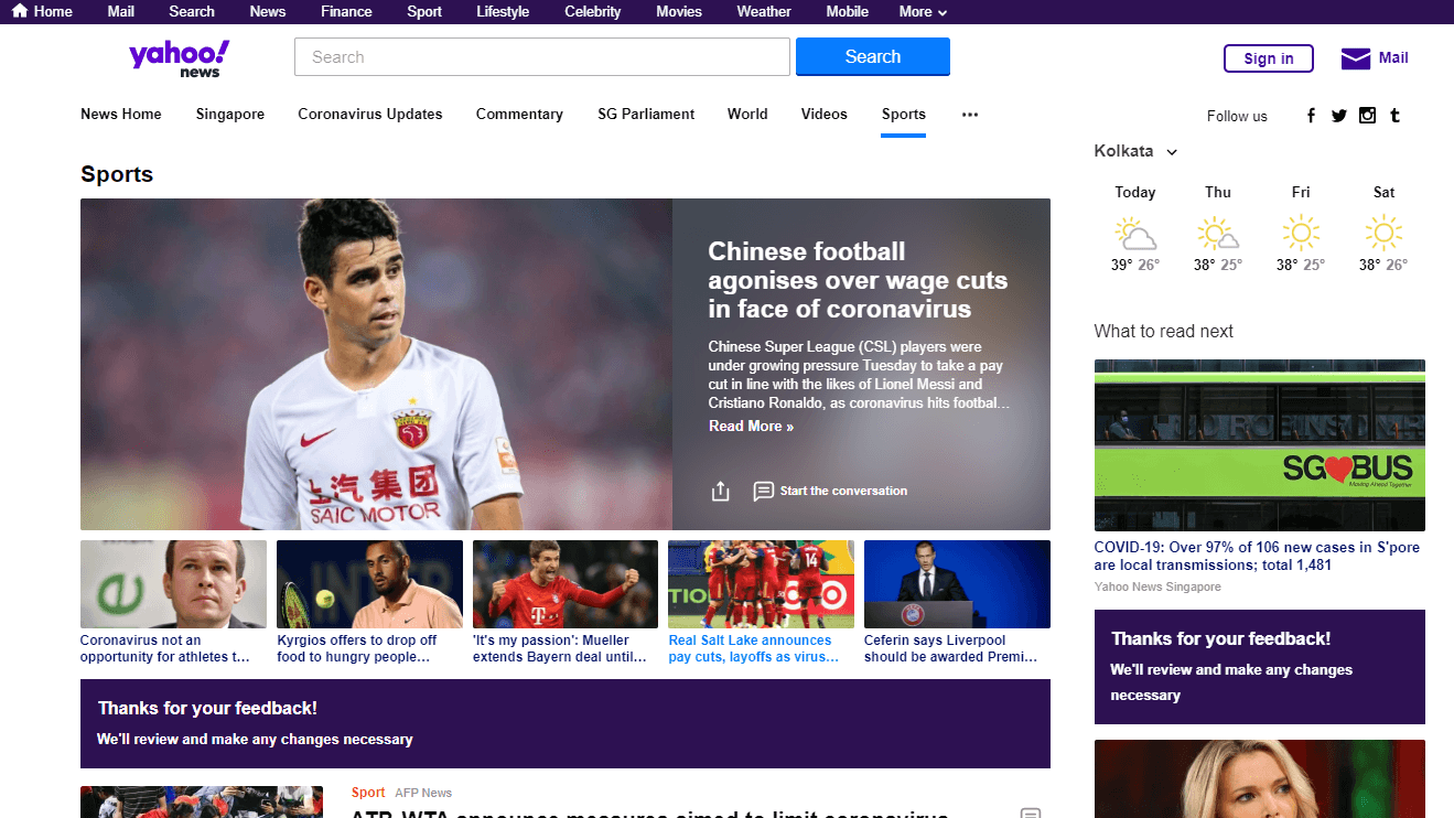 Singapore Newspapers 26 Yahoo Singapore Sports Website