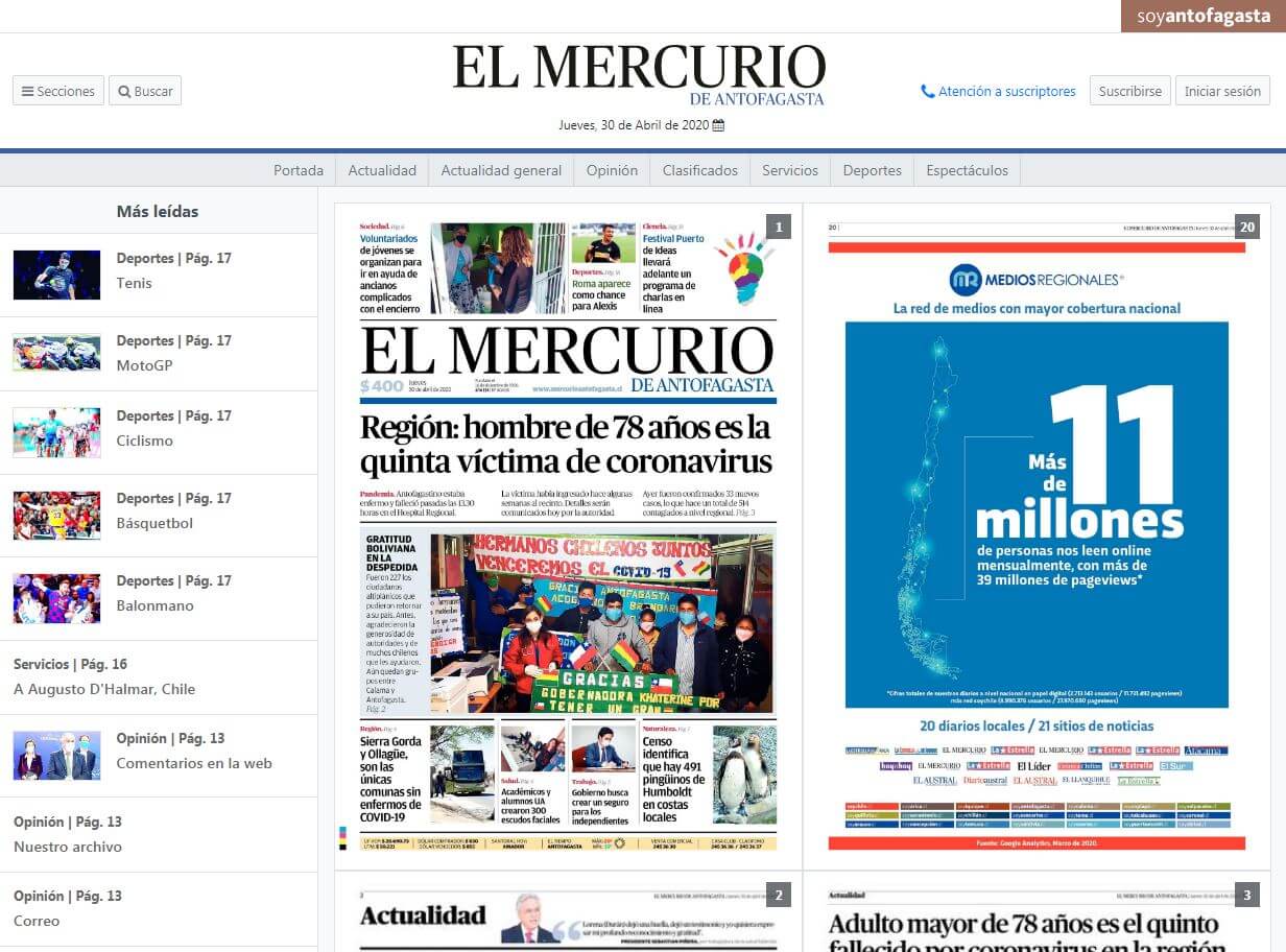 periodicos de chile 19 el mercurio de antofagasta website