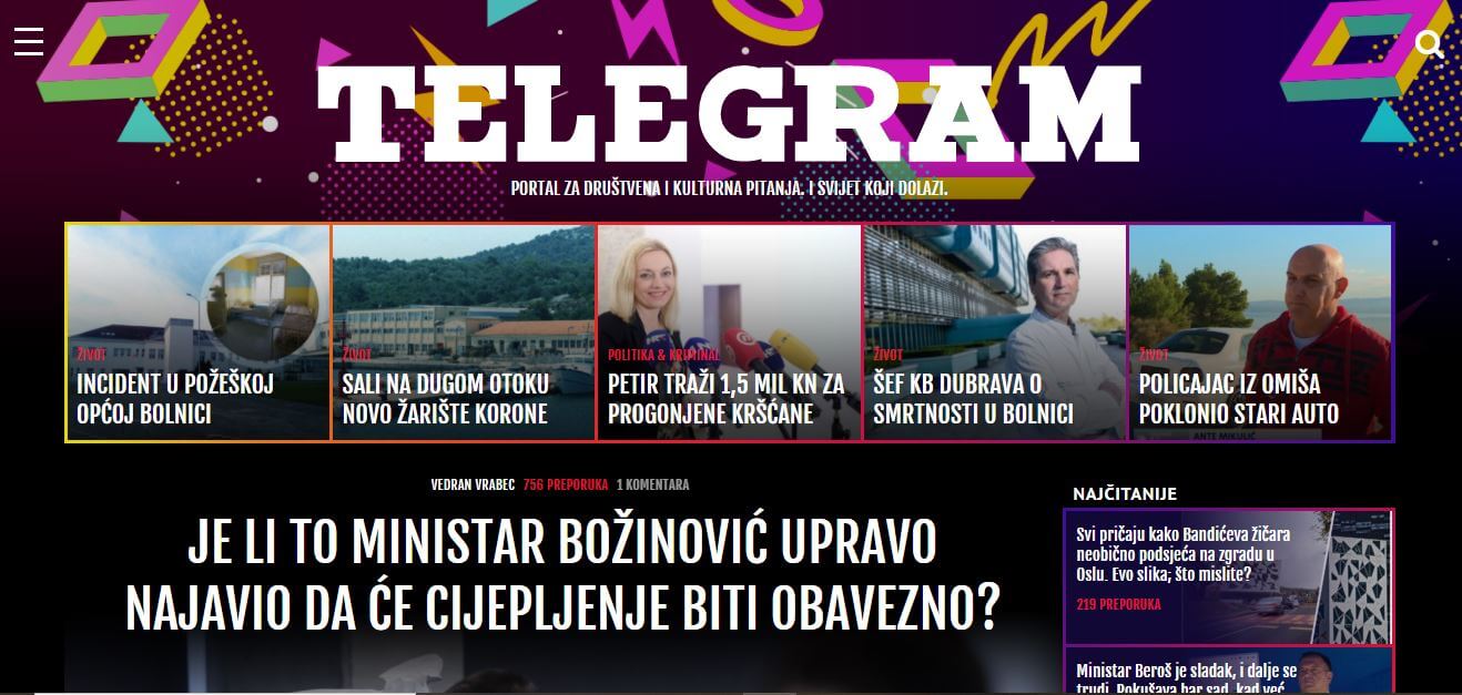Croatian newspapers 13 Telegram website
