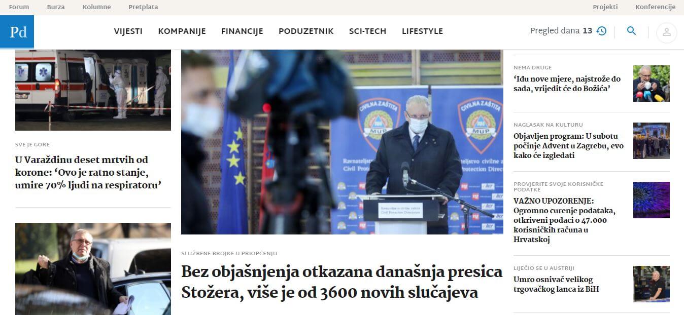 Croatian newspapers 20 Poslovni dnevnik website