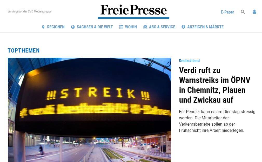 German 55 Freie Presse website