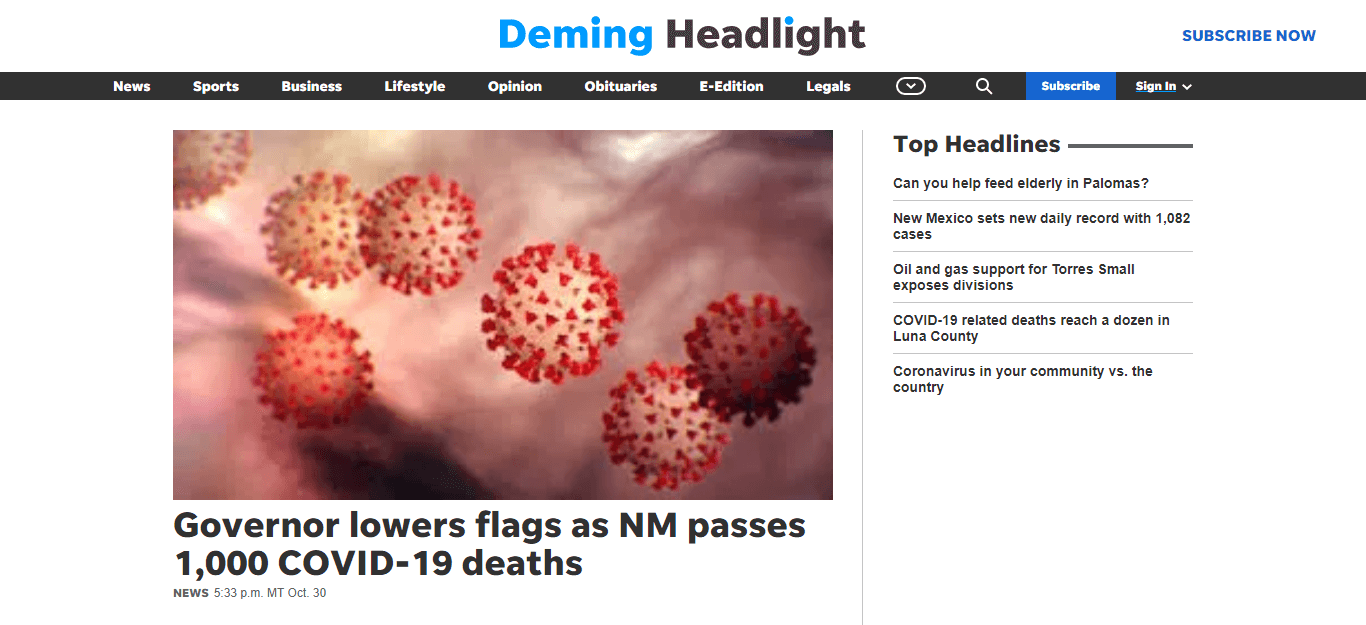 New Mexico Newspapers 20 Deming Headlight website