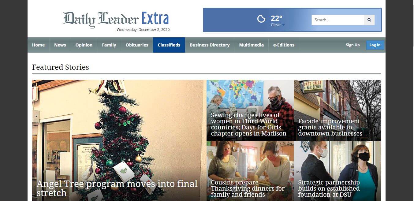 South Dakota Newspapers 18 Daily Free Leader website