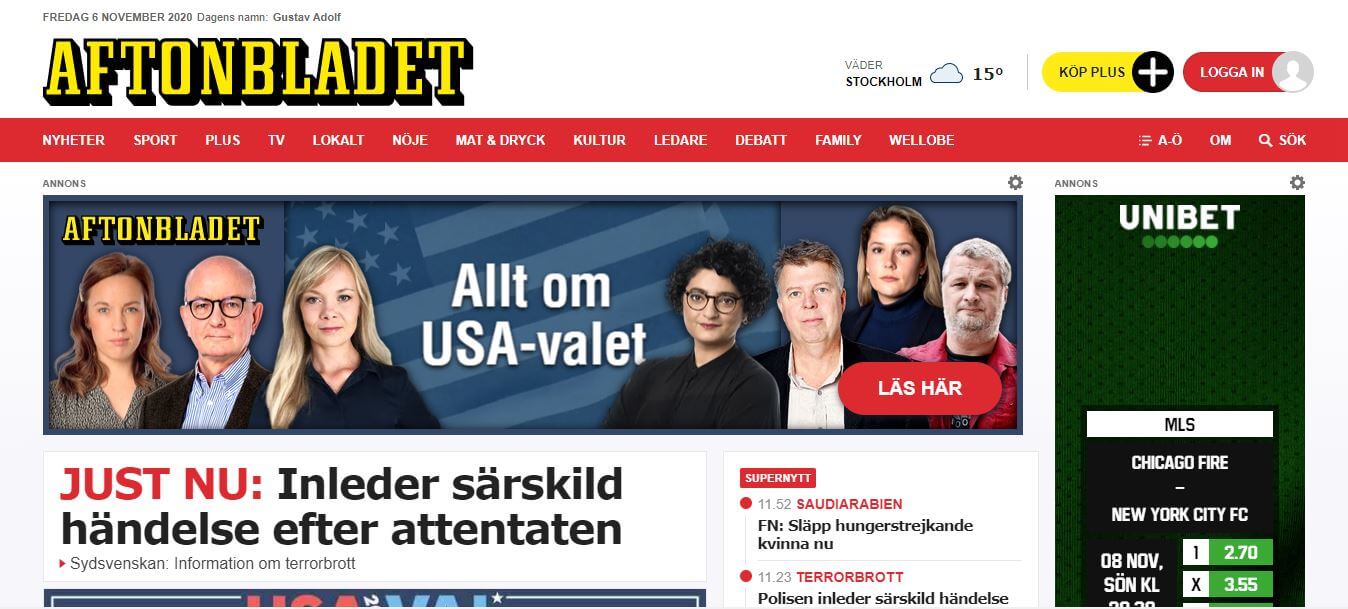 Sweden 1 Aftonbladet website