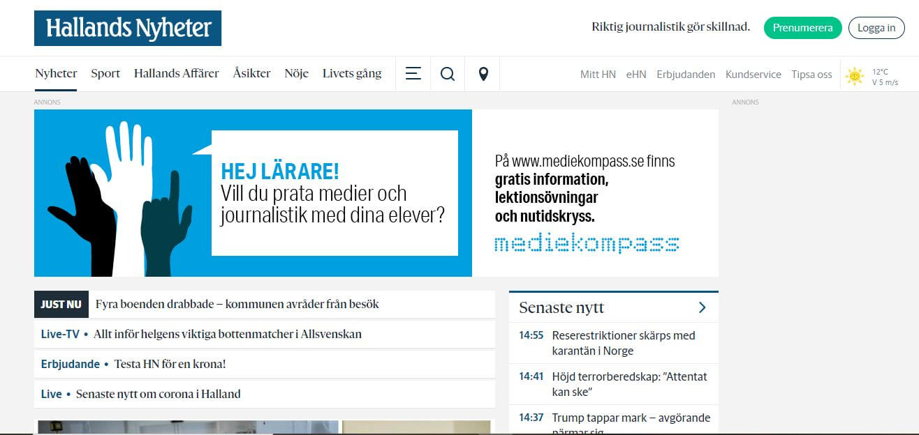 Sweden 17 Hallands Nyheter website