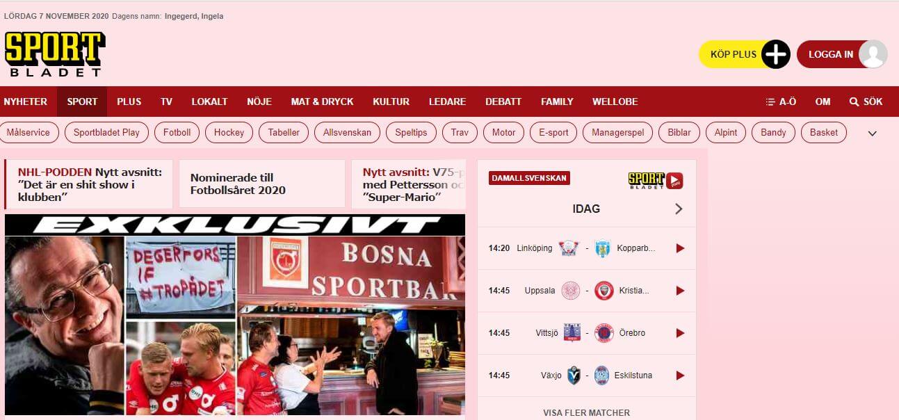 Sweden 39 Sportbladet Aftonbladet website