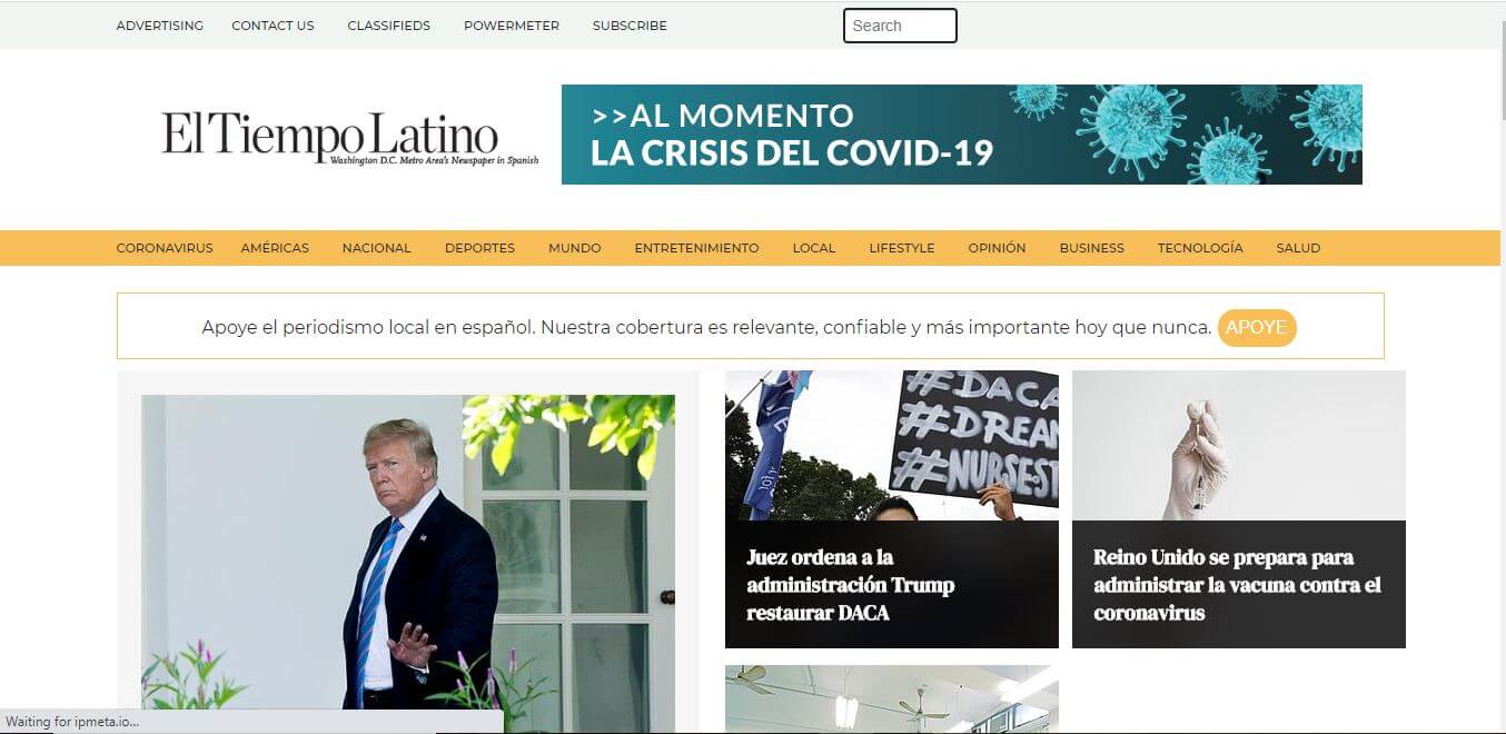 Washington DC Newspapers 12 El Tiempo Latino website