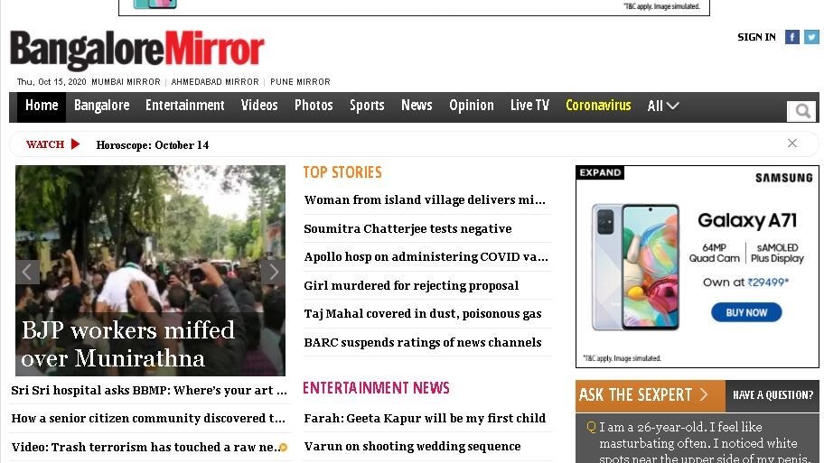 english newspapers 2 bangalore mirror website