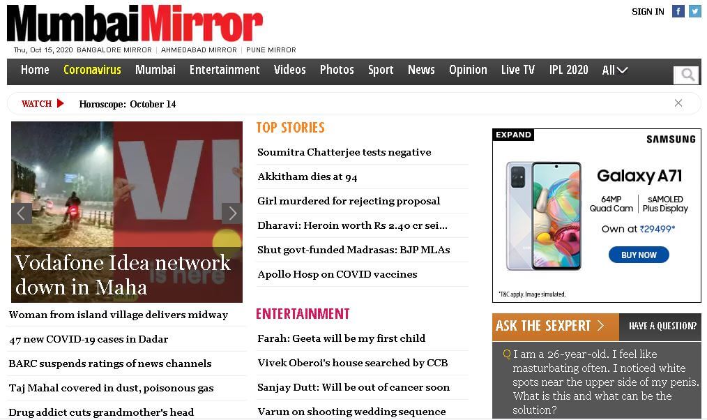 english newspapers 4 mumbai mirror website