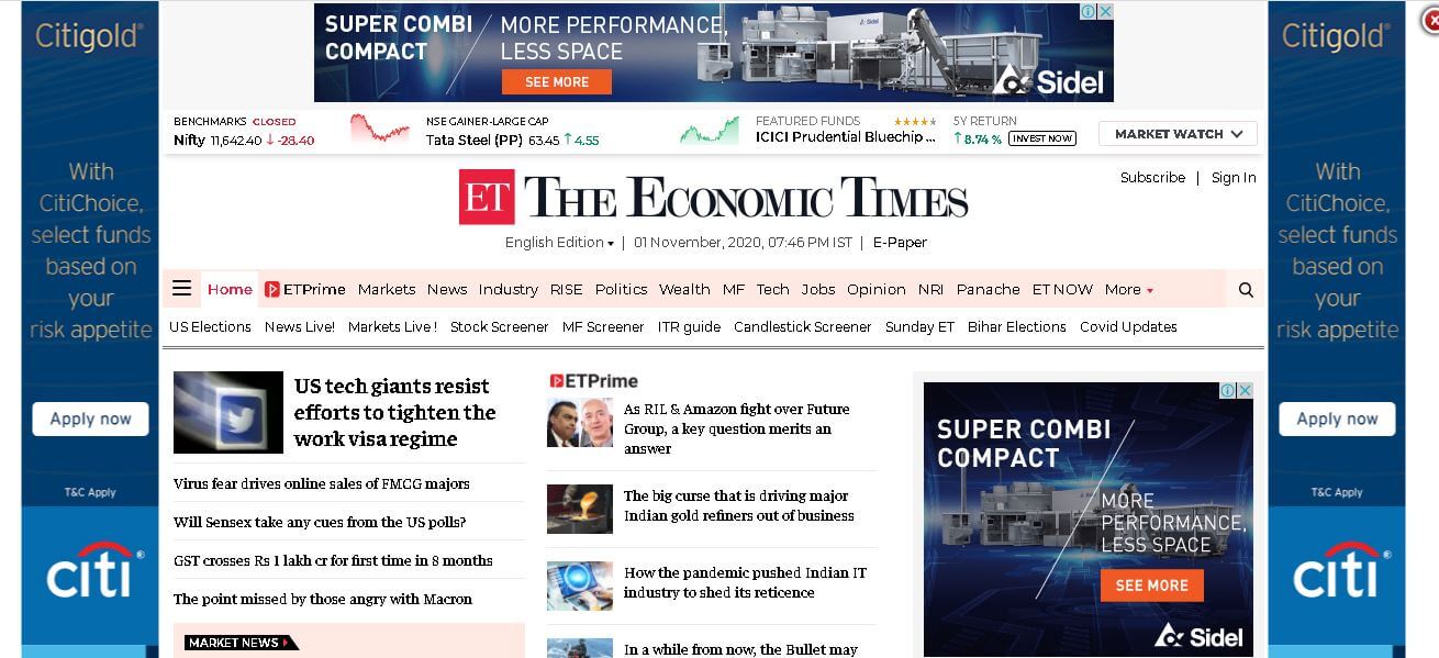 english newspapers 74 economic times website