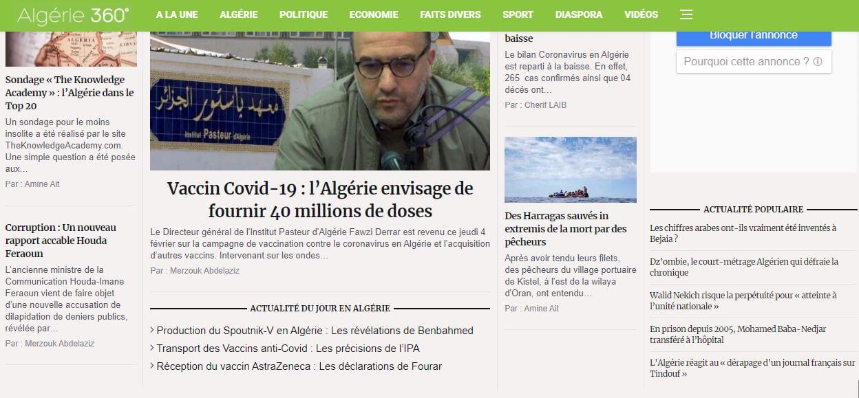 Algeria Newspapers 12 Algerie360 website