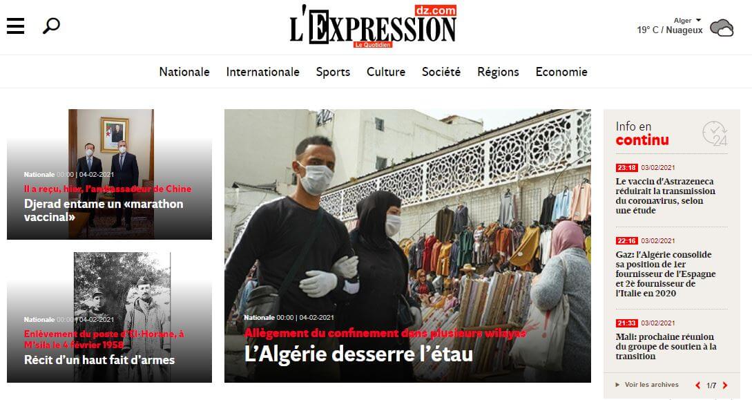 Algeria Newspapers 25 LExpression website